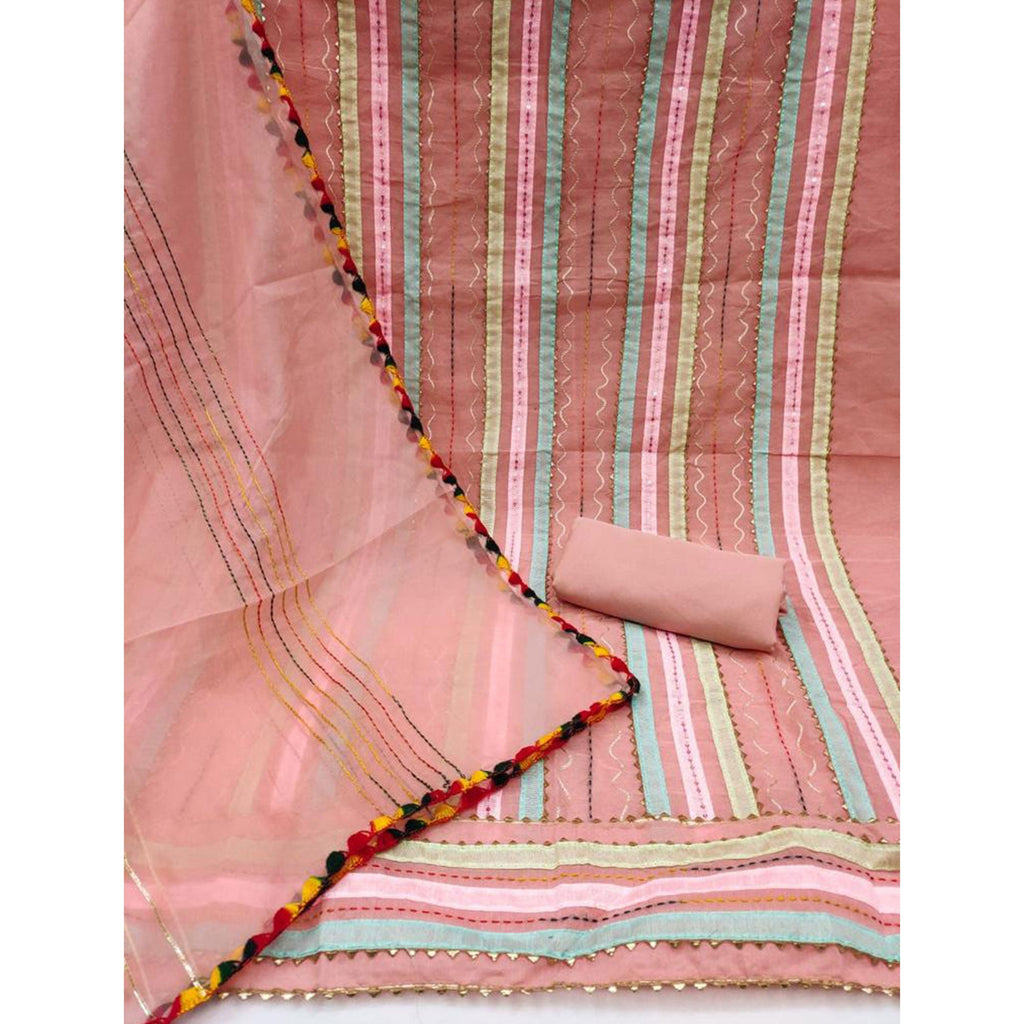 Peach Sequins Embroidered Chanderi Dress Material