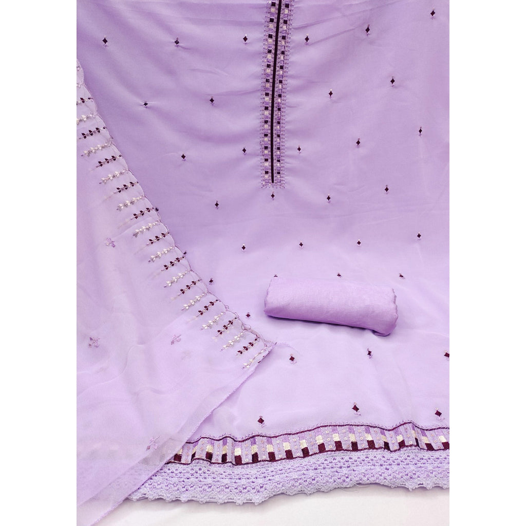 Lavender Sequins & Thread Embroidered Georgette Dress Material