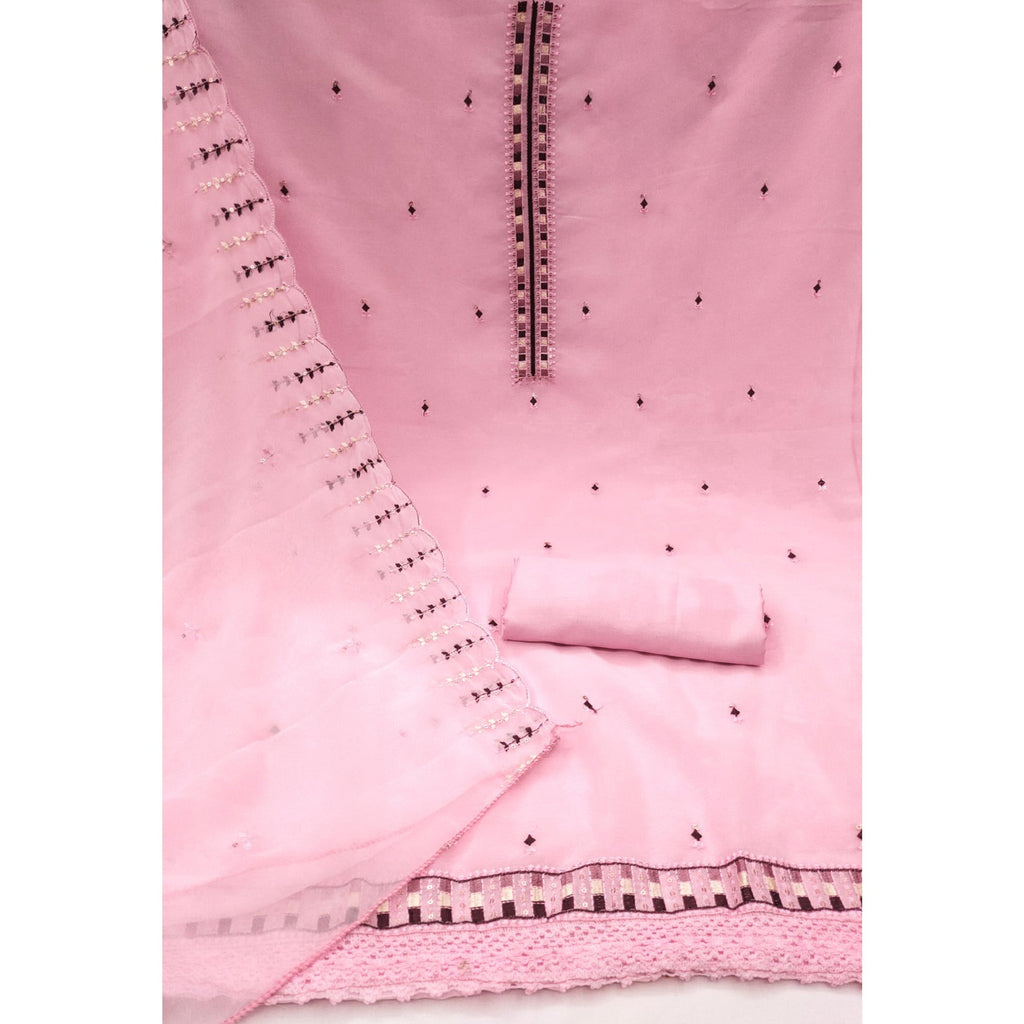Pink Sequins & Thread Embroidered Georgette Dress Material