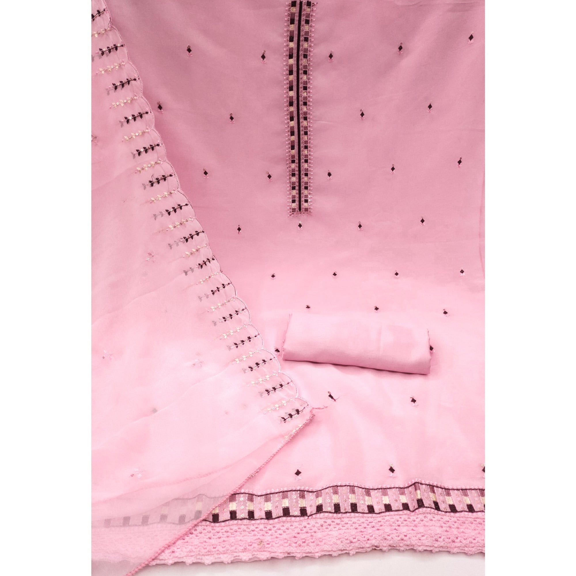 Pink Sequins & Thread Embroidered Georgette Dress Material