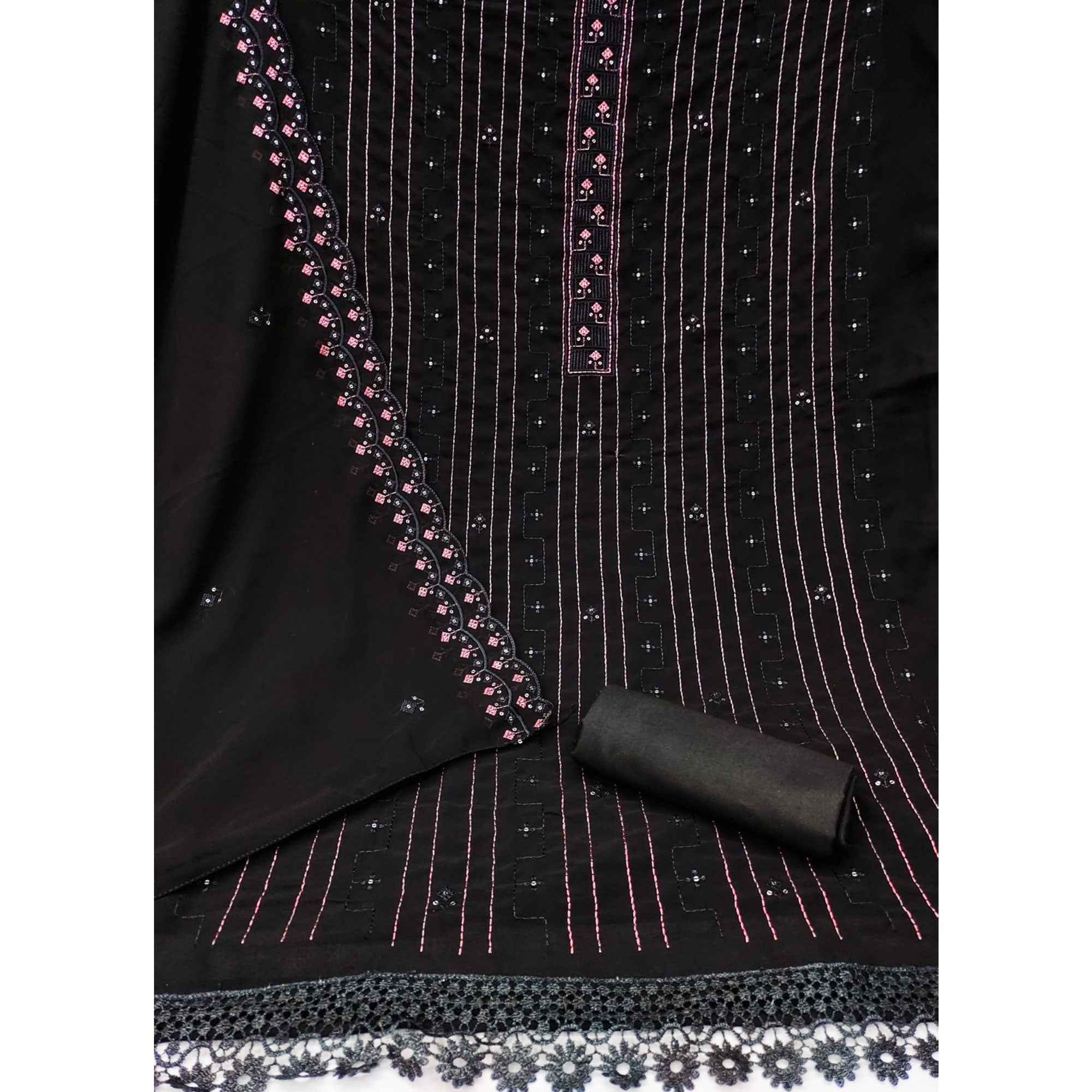 Black Sequins Embroidered Georgette Dress Material