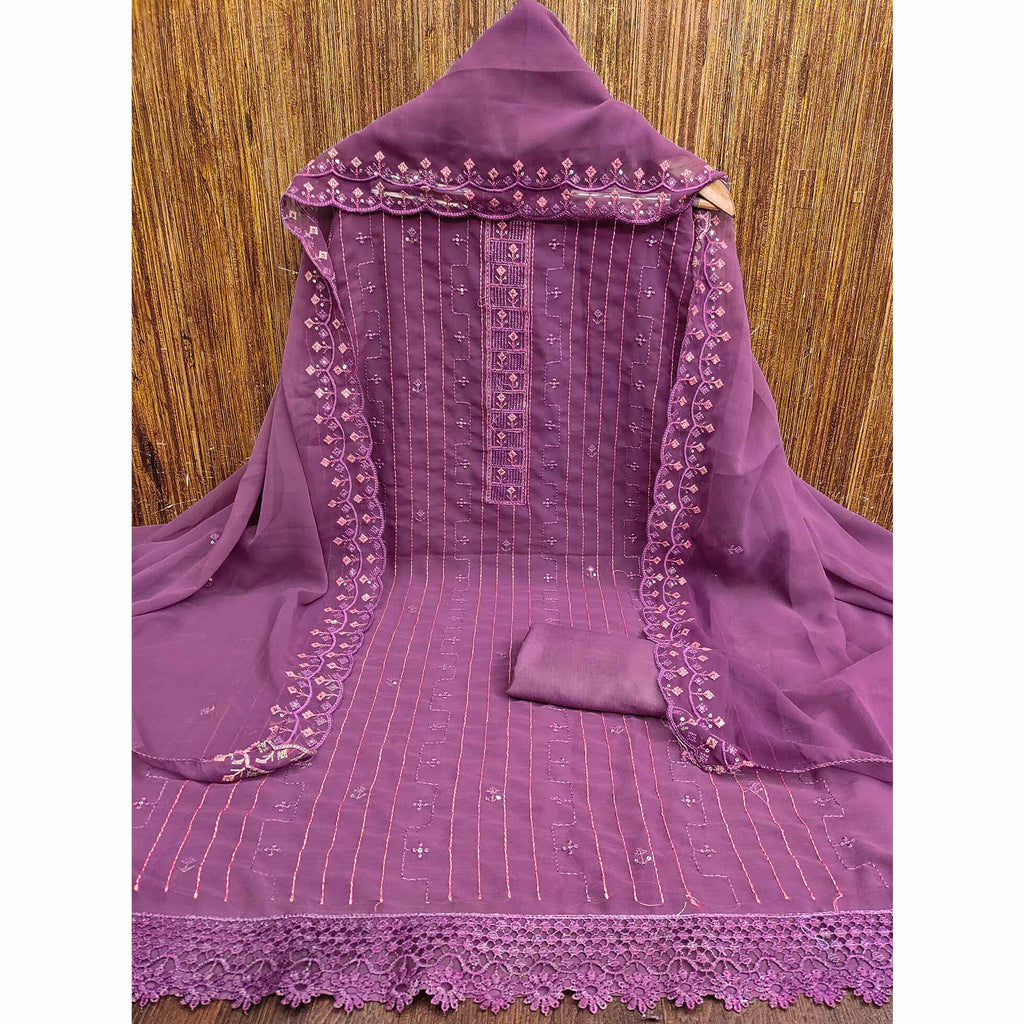Light Purple Sequins Embroidered Georgette Dress Material