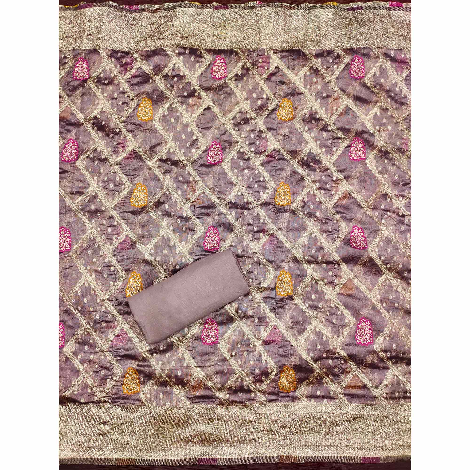 Mauve Floral Woven Jacquard Dress Material