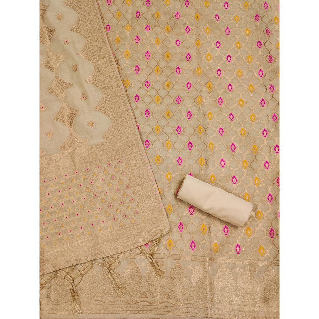 Chikoo Woven Chanderi Dress Material