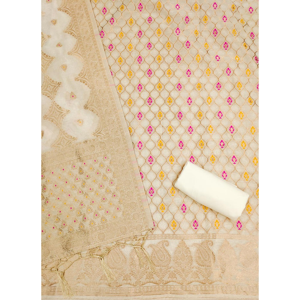 Off White Woven Chanderi Dress Material