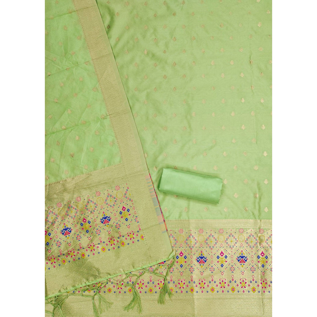 Green Zari Weaving Soft Banarasi Silk Dress Material