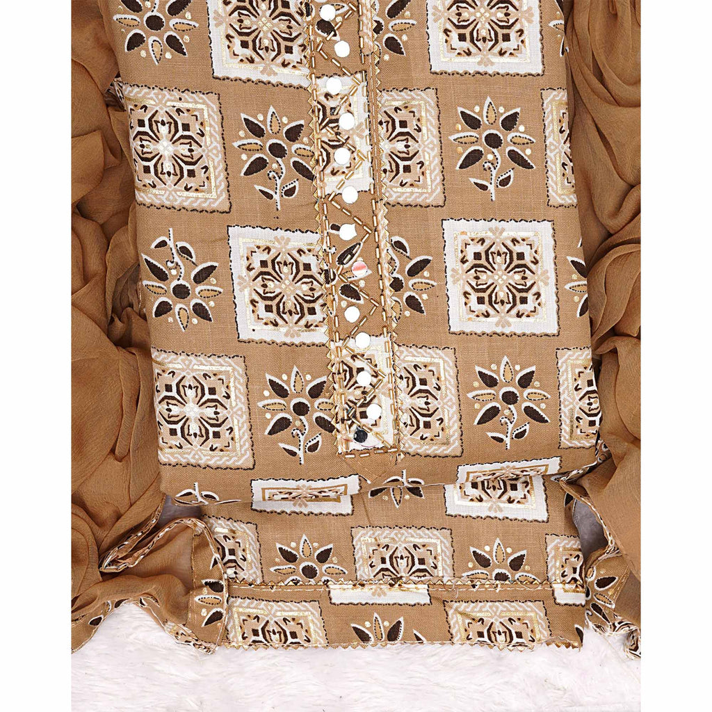 Chikoo Floral Printed Pure Cotton Dress Material