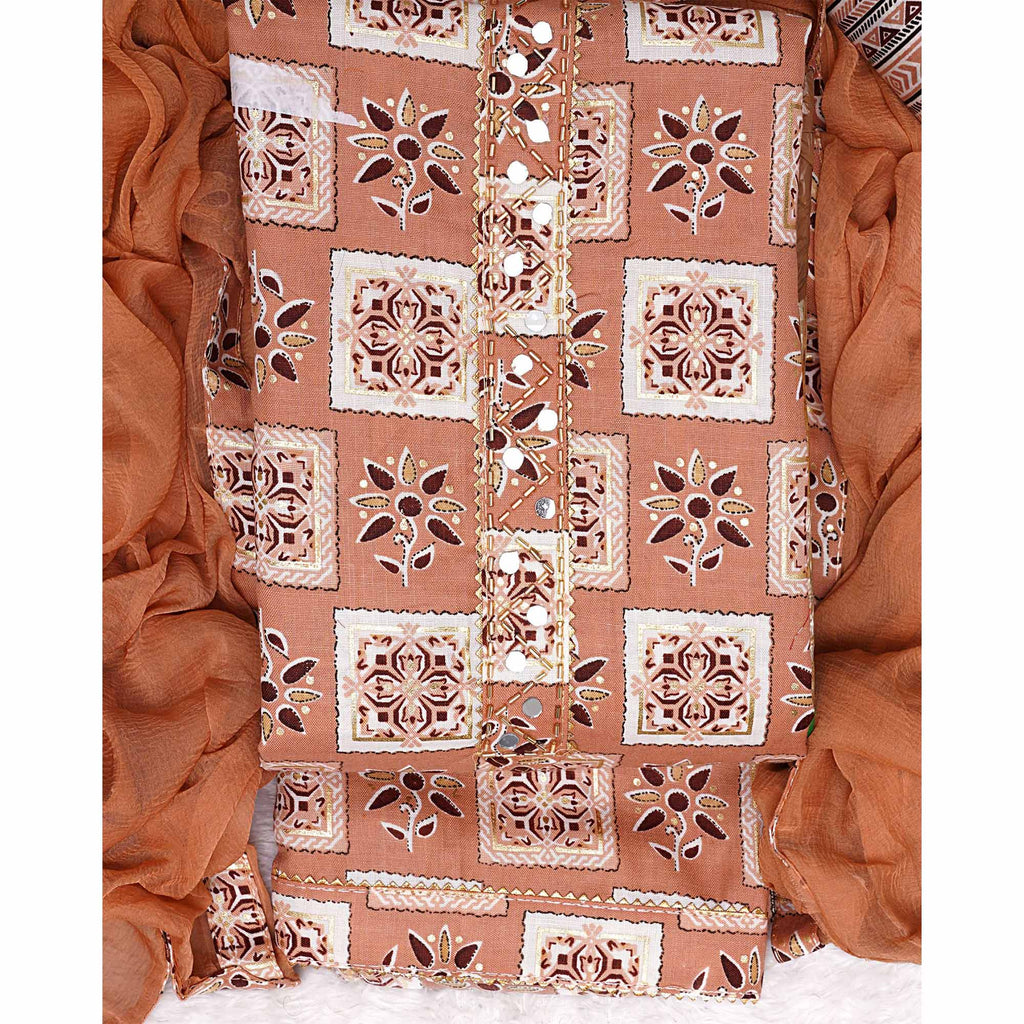 Peach Floral Printed Pure Cotton Dress Material