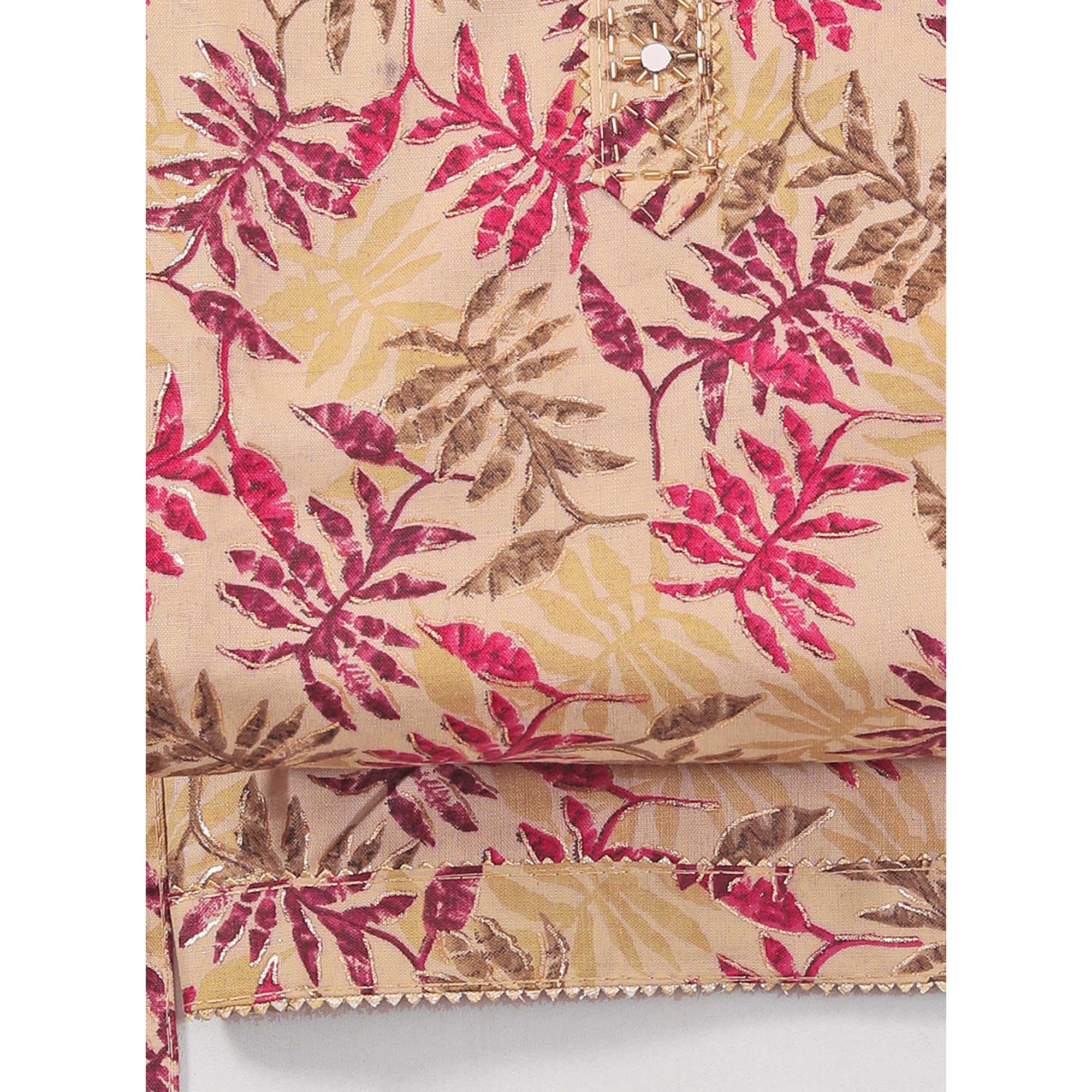 Chikoo & Wine Foil Printed With Handwork Pure Pure Cotton Dress Material