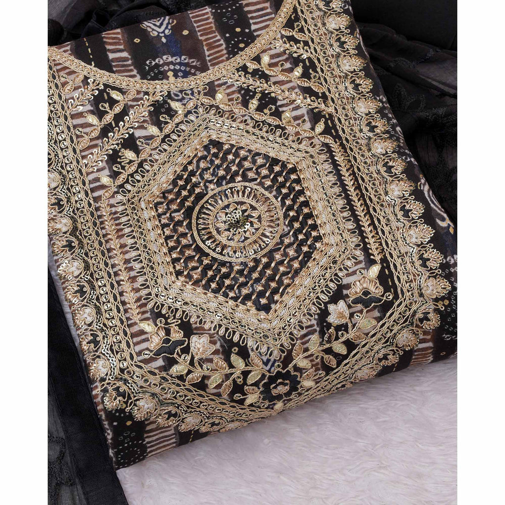 Brown Bandhani Printed Rayon Dress Material