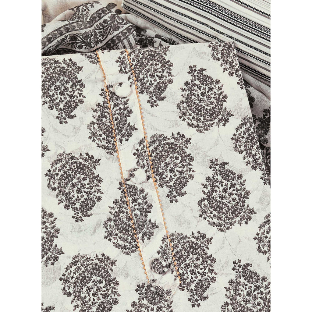 Offwhite Floral Printed With Gota Patti Work Pure Cotton Dress Material