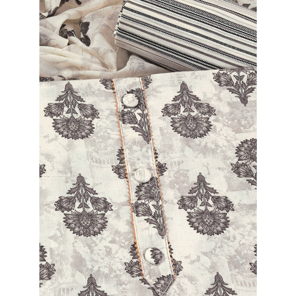 Offwhite Floral Printed With Gota Patti Work Pure Cotton Dress Material