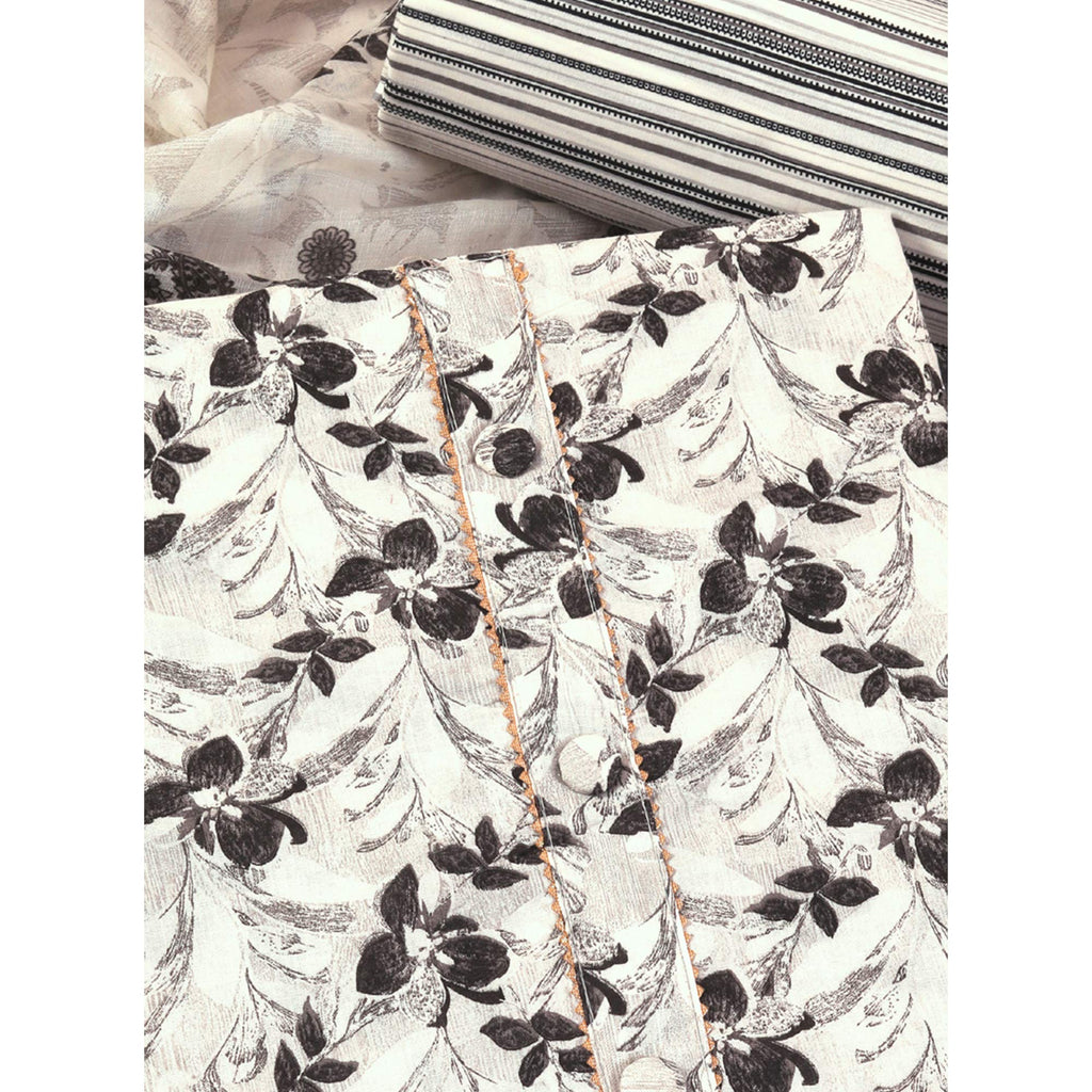 Offwhite Floral Printed With Gota Patti Work Pure Cotton Dress Material