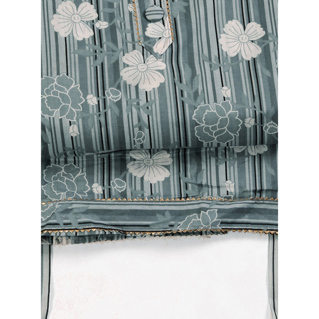 Elegant Grey Pure Cotton Ensemble Showcasing Subtle Floral Print Work Dress Material