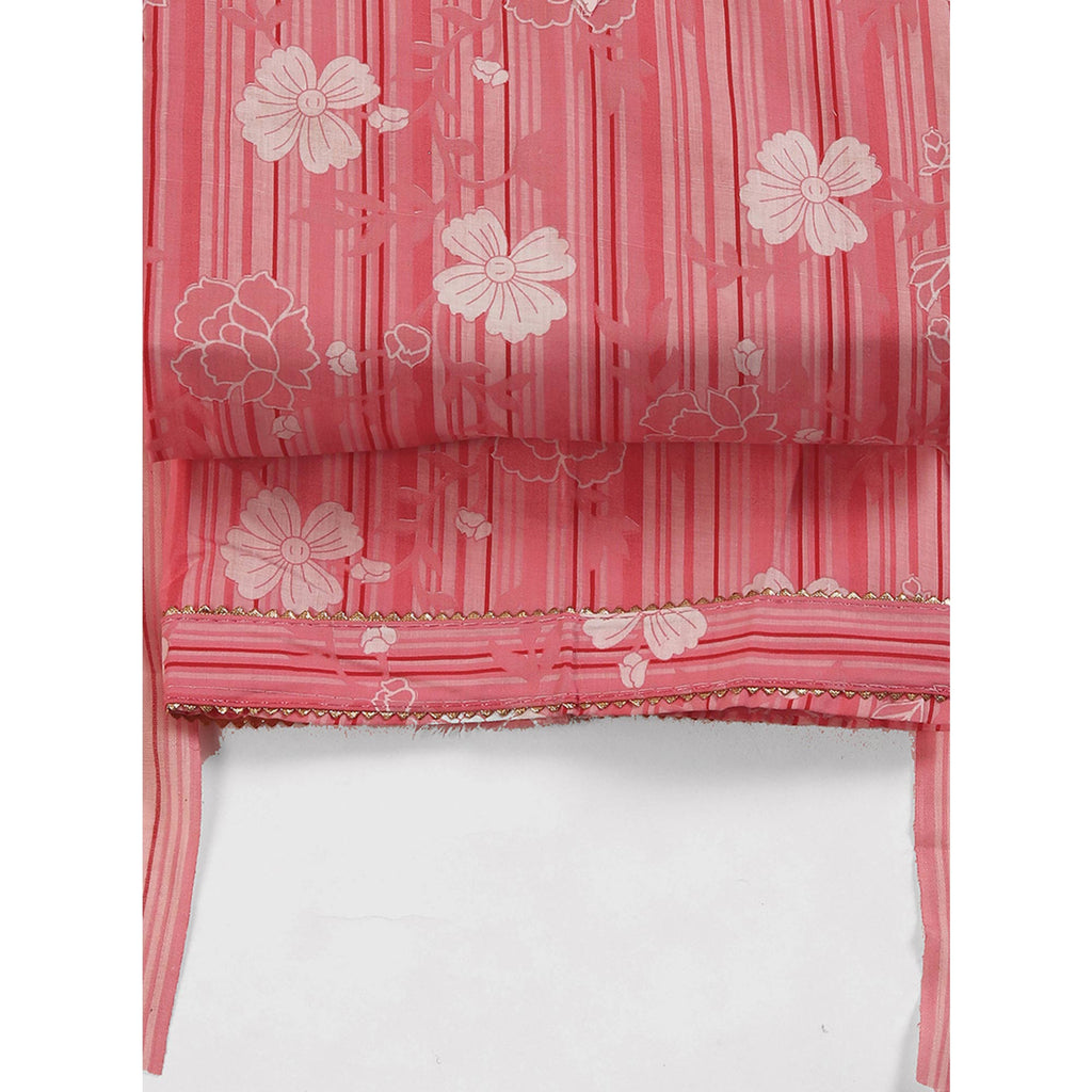 Elegant Peach Pure Cotton Ensemble Showcasing Subtle Floral Print Work Dress Material