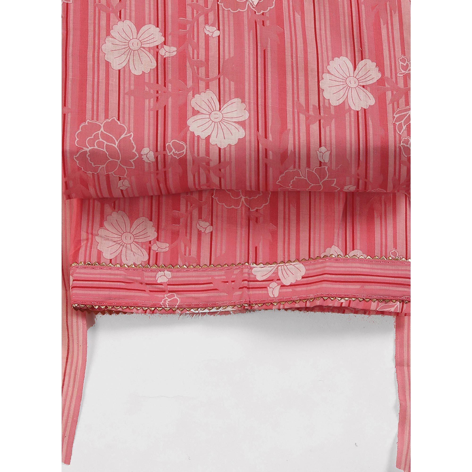 Elegant Peach Pure Cotton Ensemble Showcasing Subtle Floral Print Work Dress Material