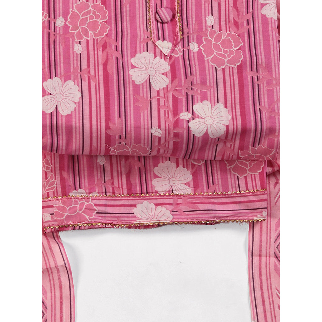 Elegant Pink Pure Cotton Ensemble Showcasing Subtle Floral Print Work Dress Material