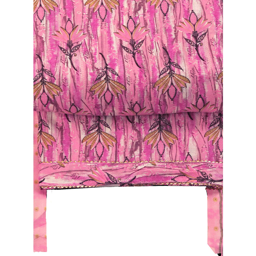 Pink Pure Cotton Ensemble with All-Over Floral Motif Designs Dress Material