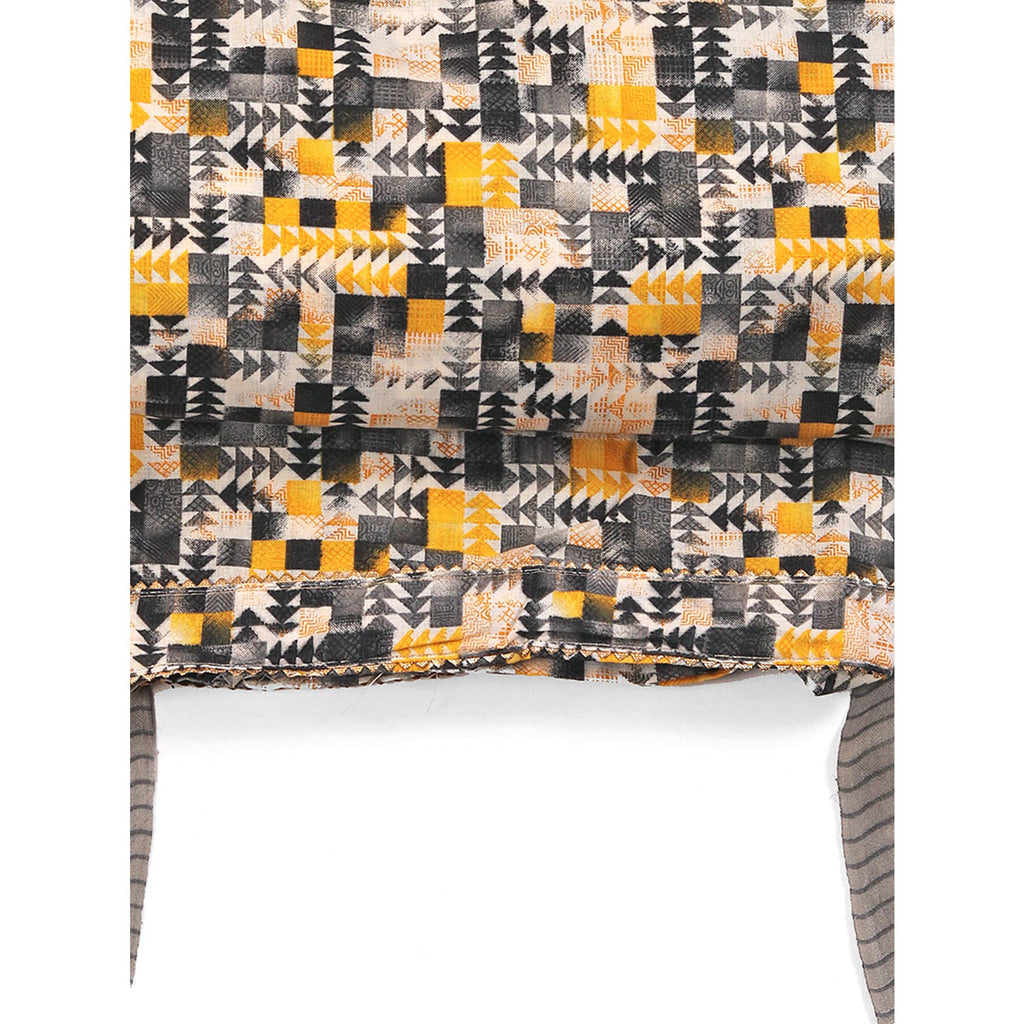 Cotton Dress Material Featuring a Grey and Yellow Palette with Artistic Geometric Patterns