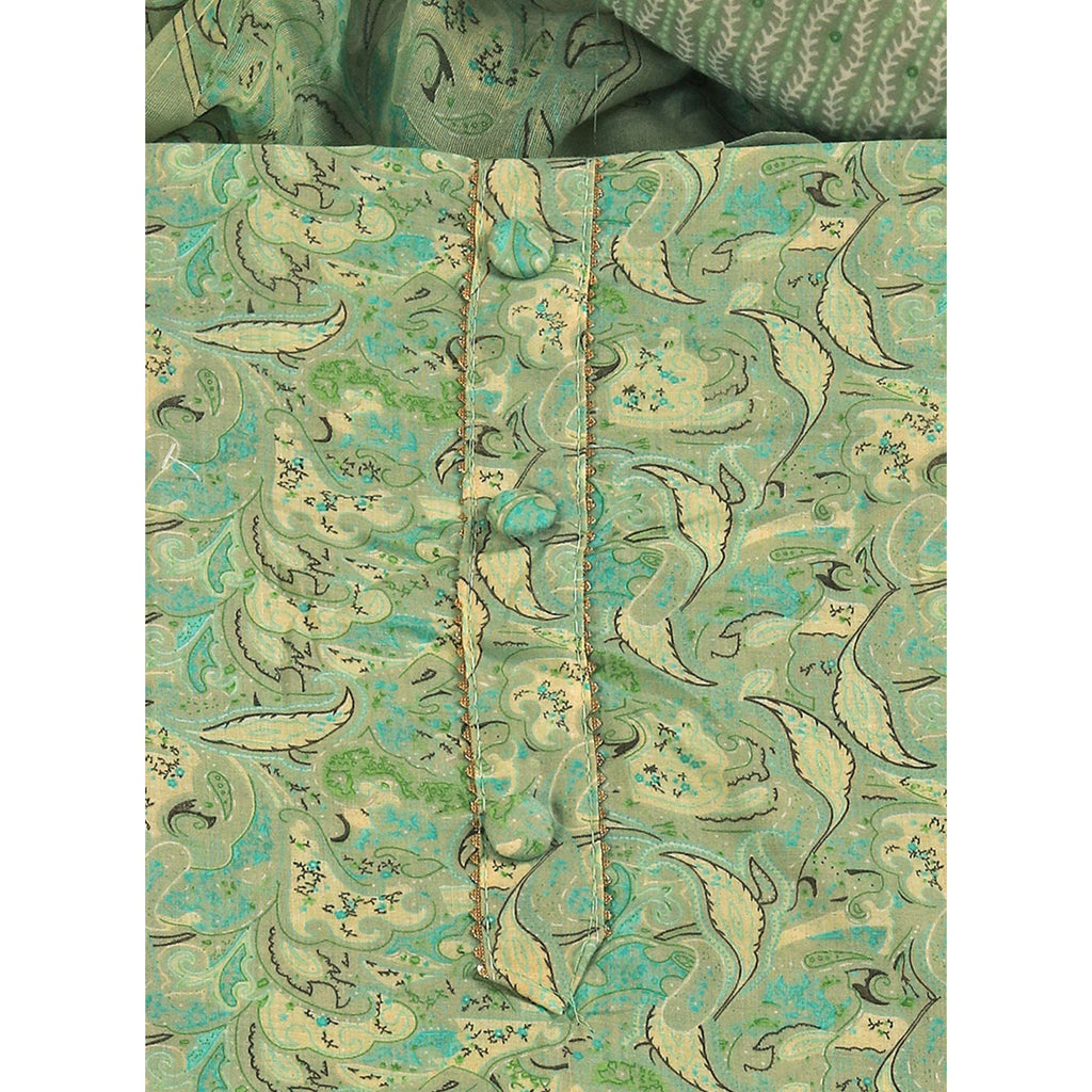 Floral Elegance in Green Pure Cotton Unstitched Dress Material