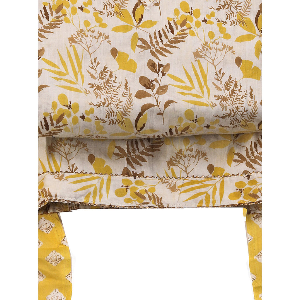 Floral Motifs on Mustard Pure Cotton Dress Material for Effortless Style