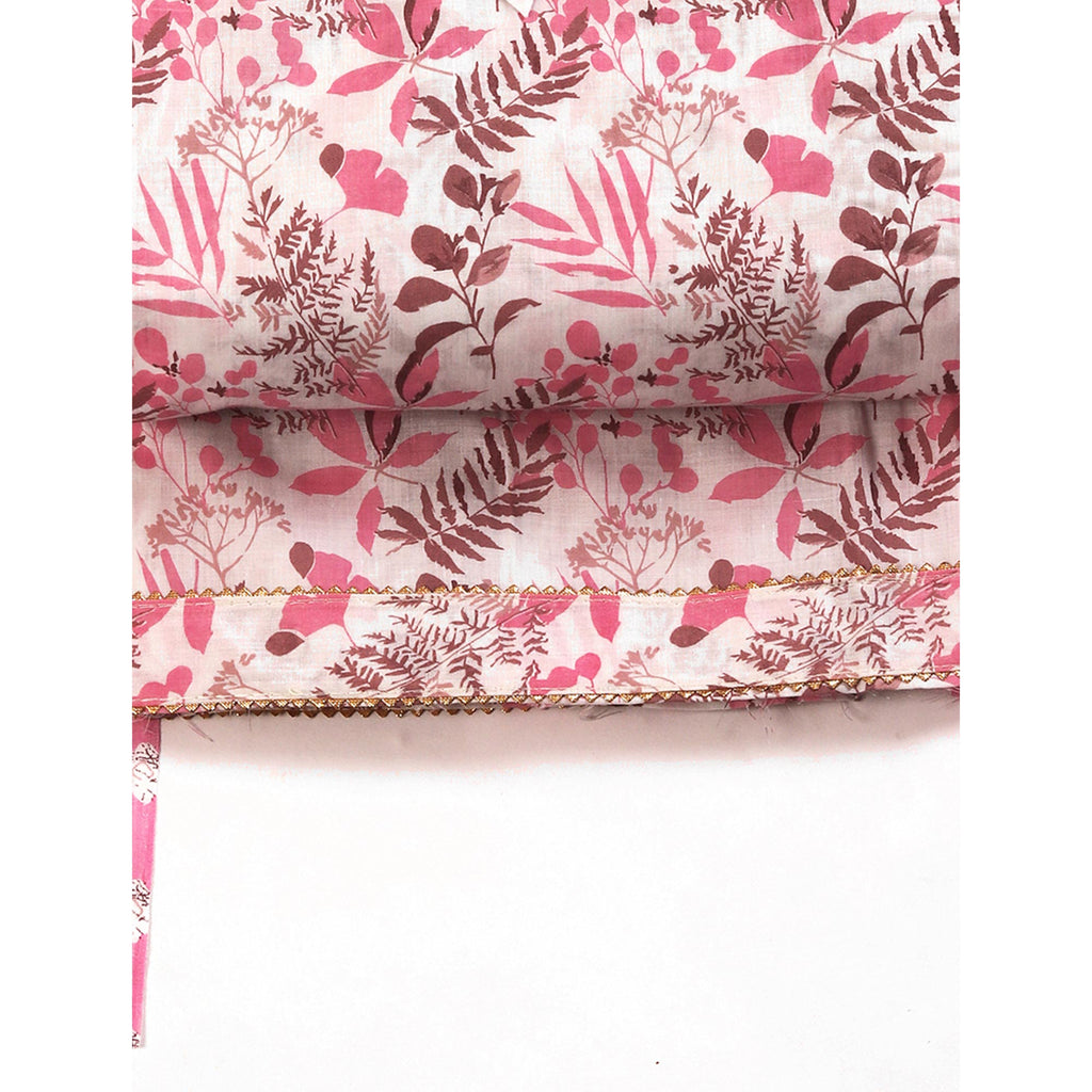 Floral Motifs on Pink Pure Cotton Dress Material for Effortless Style