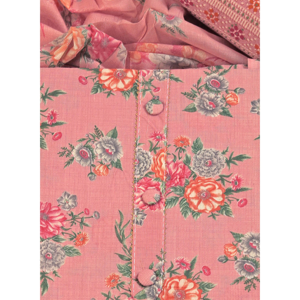 Charming Pink Dress Material in Pure Cotton with Subtle Floral Pattern Work