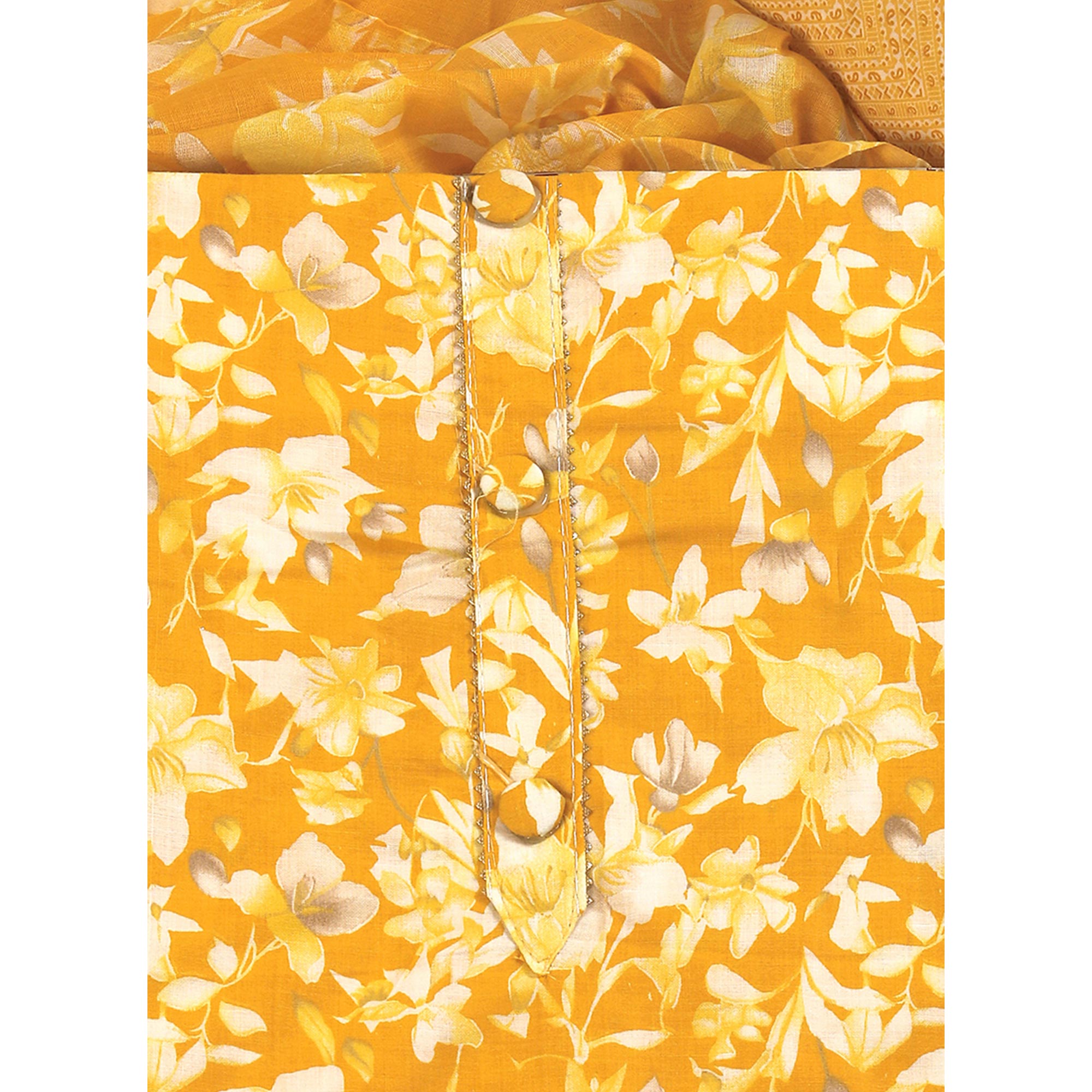 Mustard Floral Motif Printed Dress Material for Effortless Elegance
