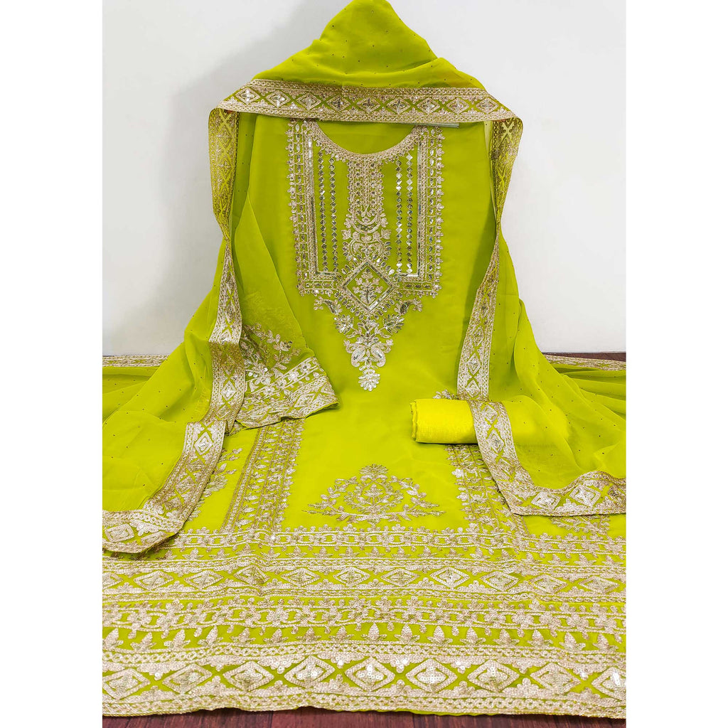 Green Floral Sequins Embroidered Georgette Dress Material