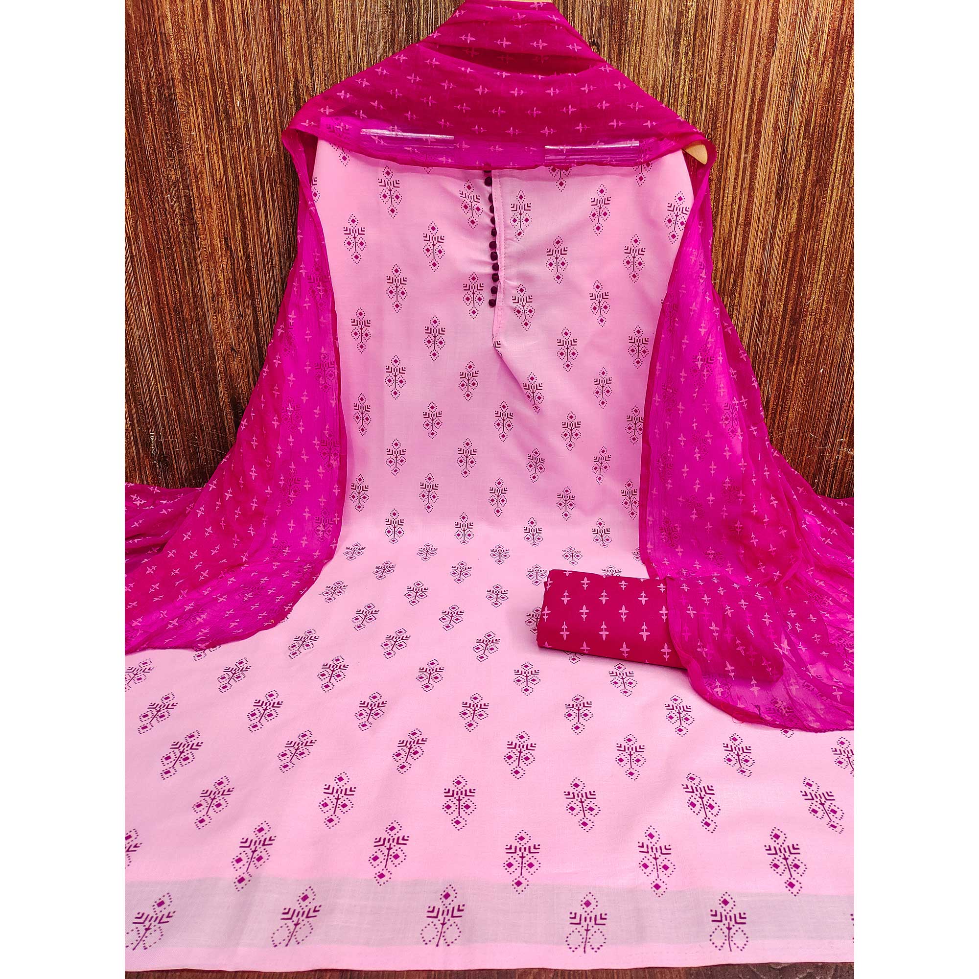 Pink Floral Printed Cotton Blend Dress Material