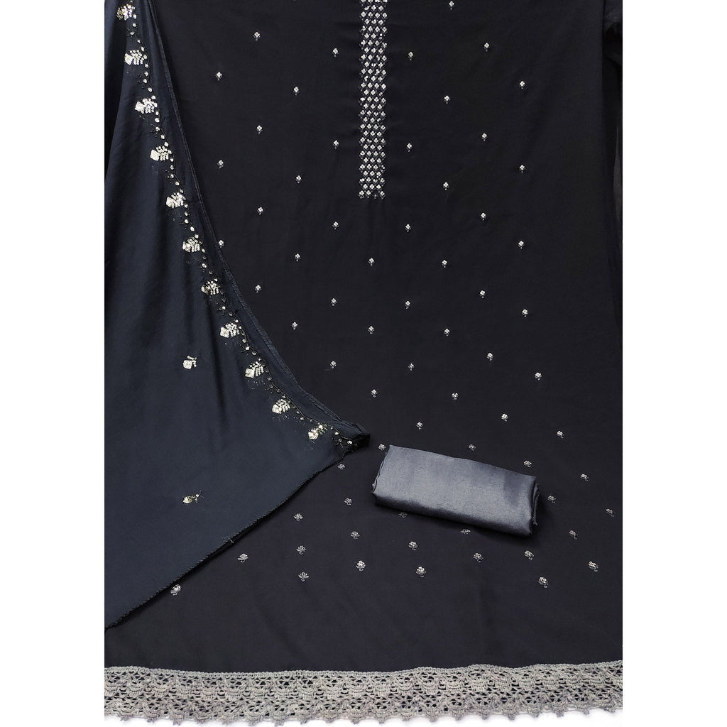 Black Floral Sequins Embroidered Georgette Dress Material