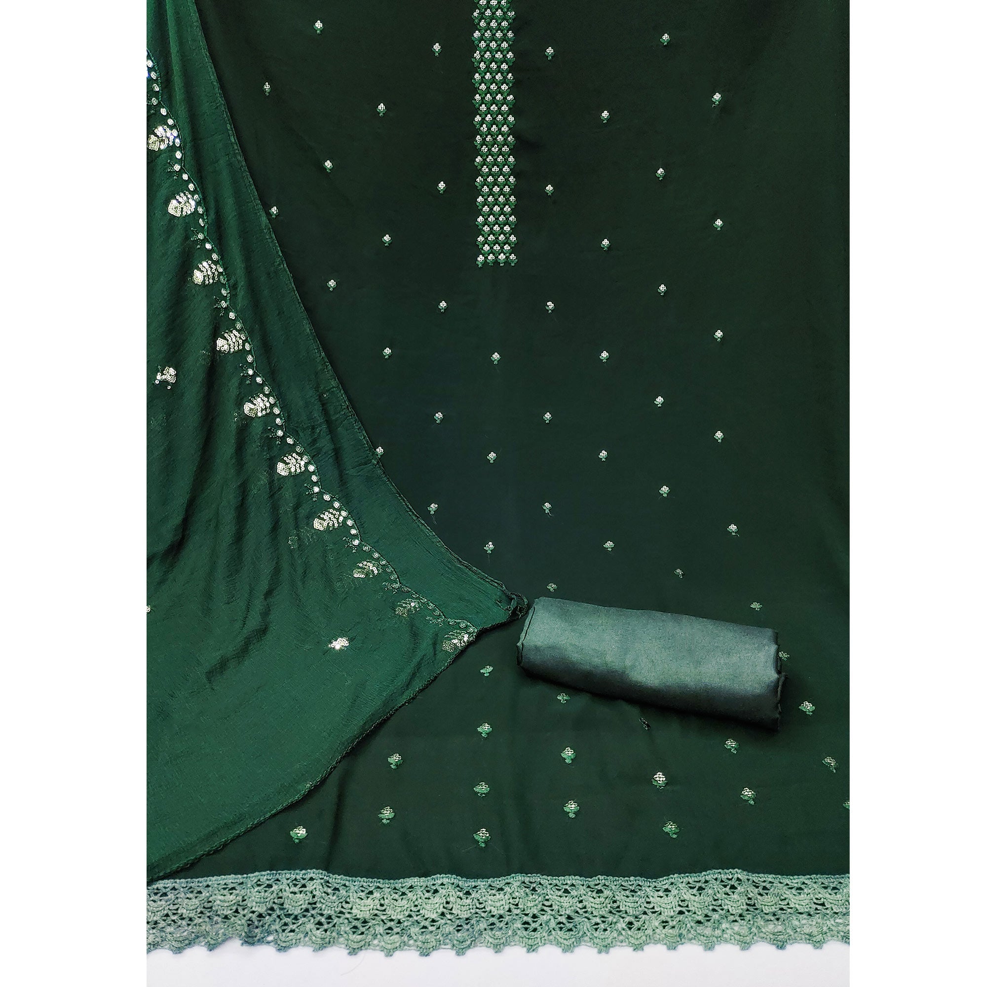 Green Floral Sequins Embroidered Georgette Dress Material