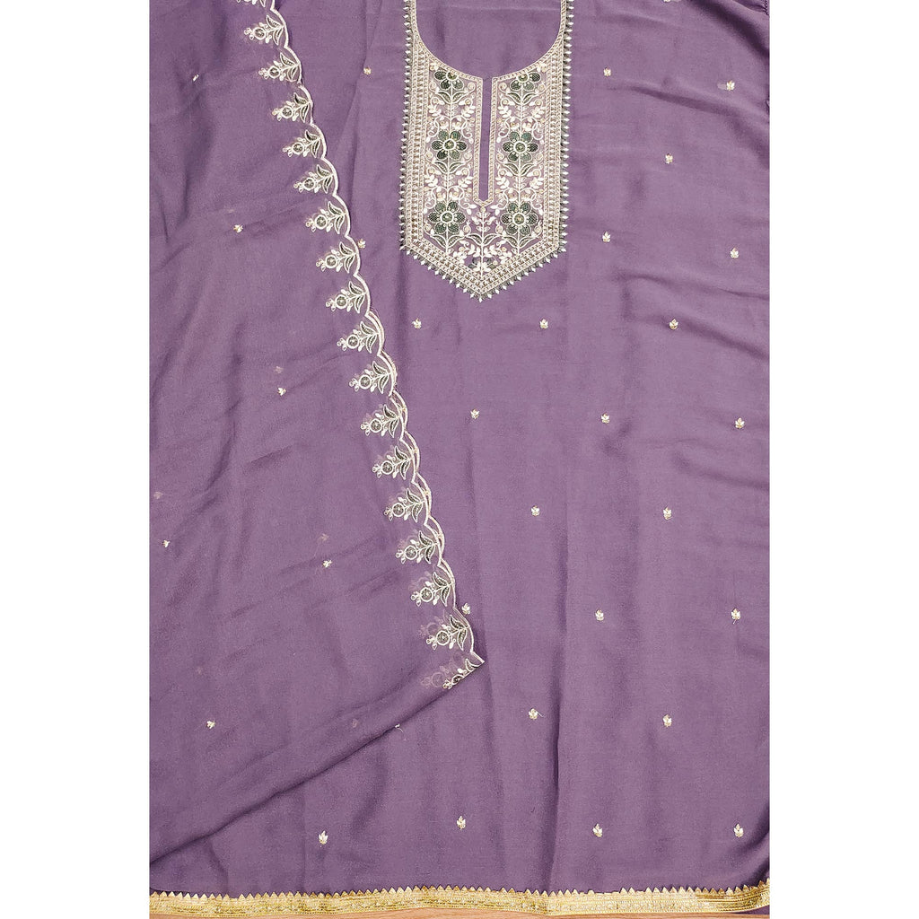 Lavender Floral Sequins Embroidered Georgette Dress Material