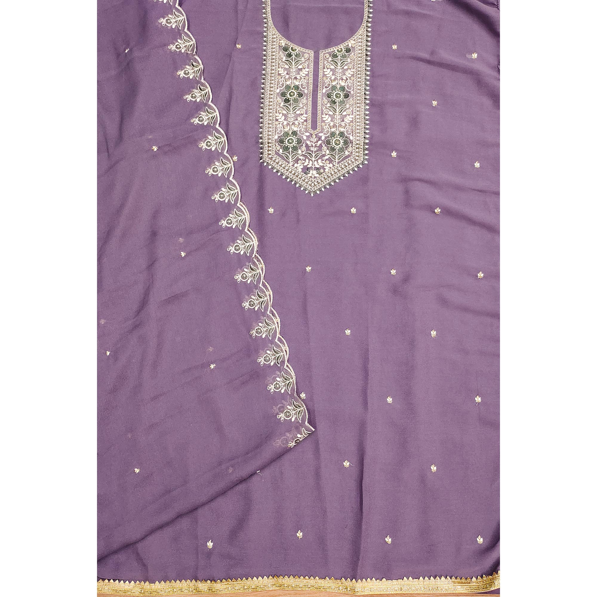 Lavender Floral Sequins Embroidered Georgette Dress Material