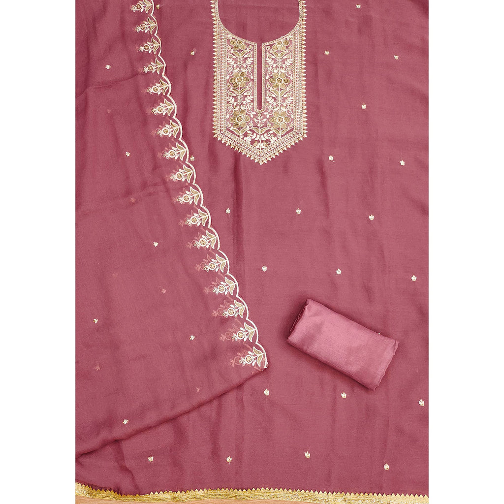 Pink Floral Sequins Embroidered Georgette Dress Material