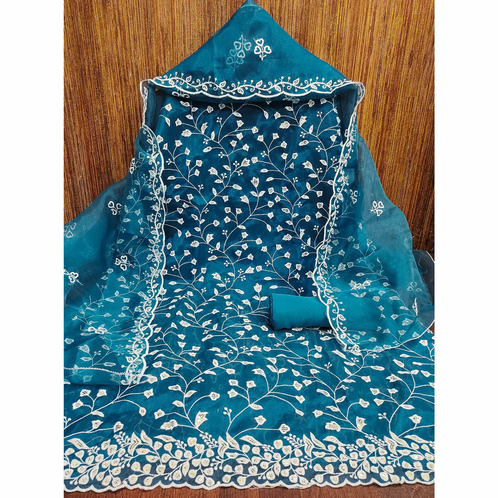 Morpich Floral Sequins Embroidered Organza Dress Material