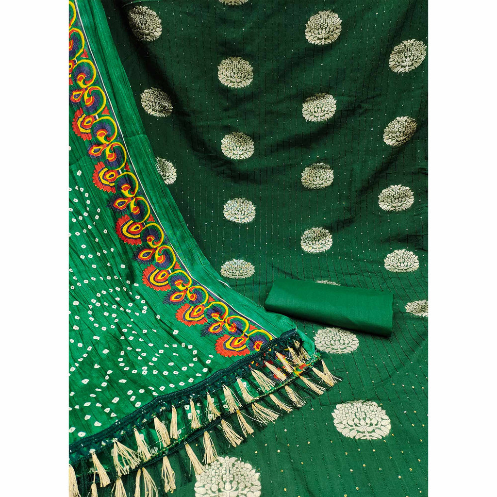 Green Sequins Embroidered With Woven Jacquard Dress Material