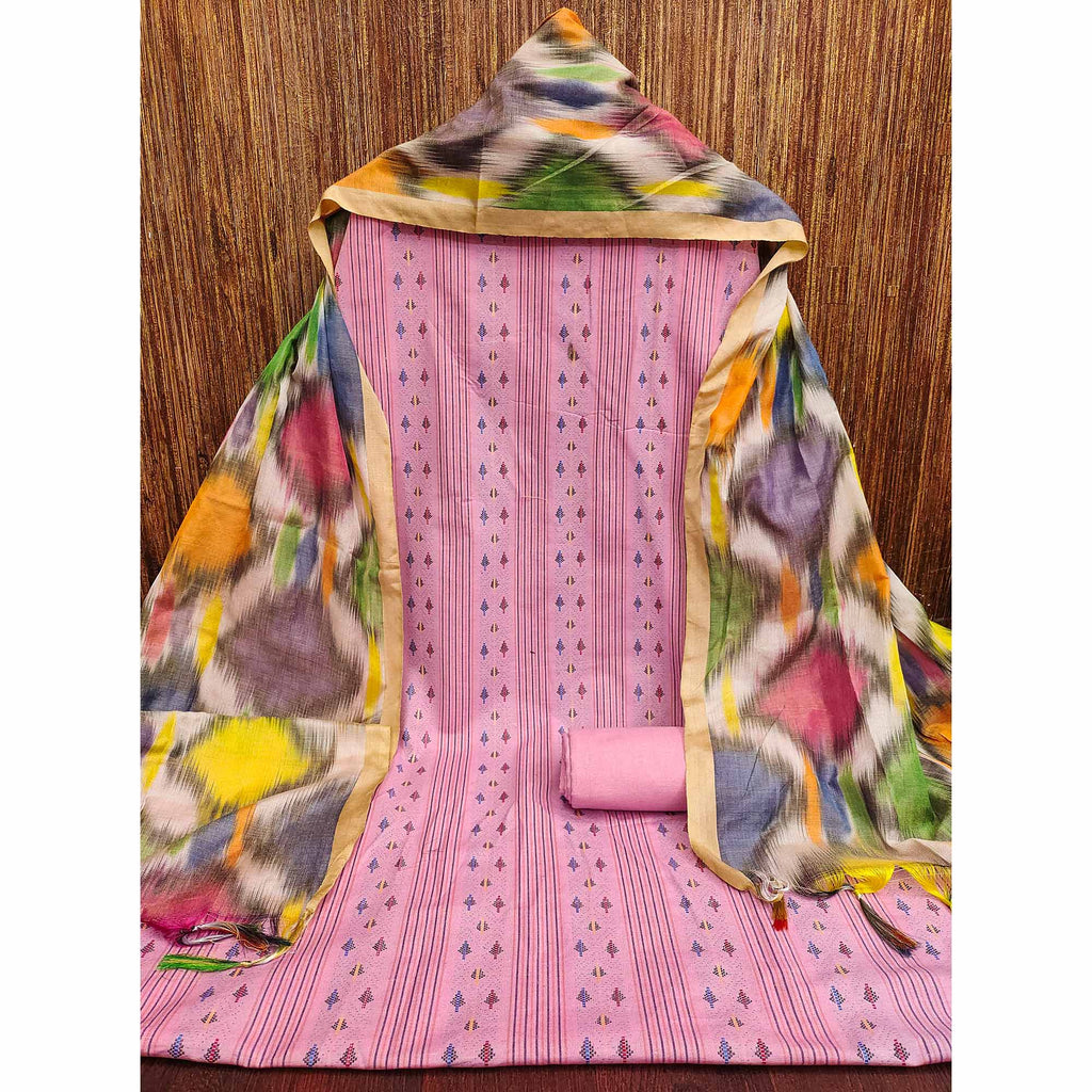 A Mesmerizing Creation Pink Woven Cotton Blend Dress Material