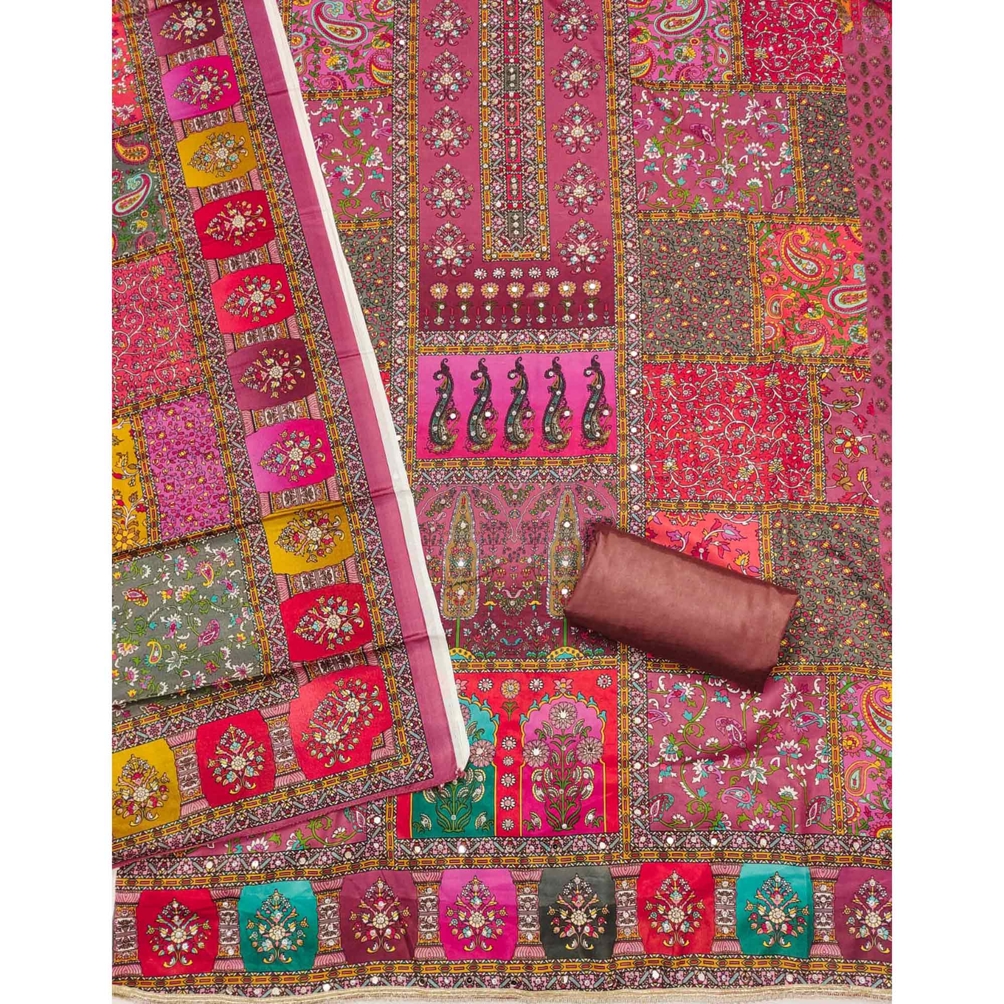 Dusty Pink Pakistani Dress Material Featuring Soft Chinon Fabric and Timeless Floral Prints