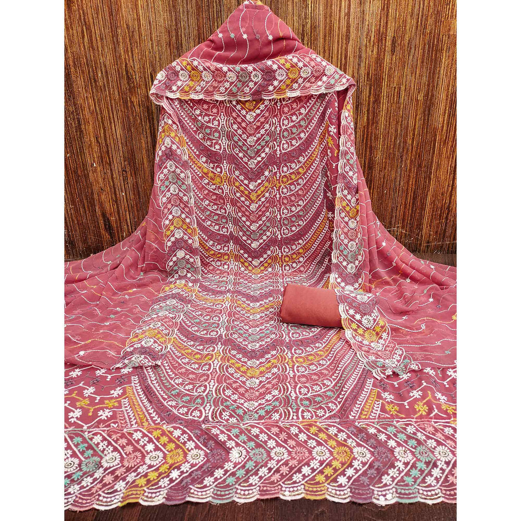 Pink Dress Material In Rich Jacquard With Intricate Heavy Embroidery