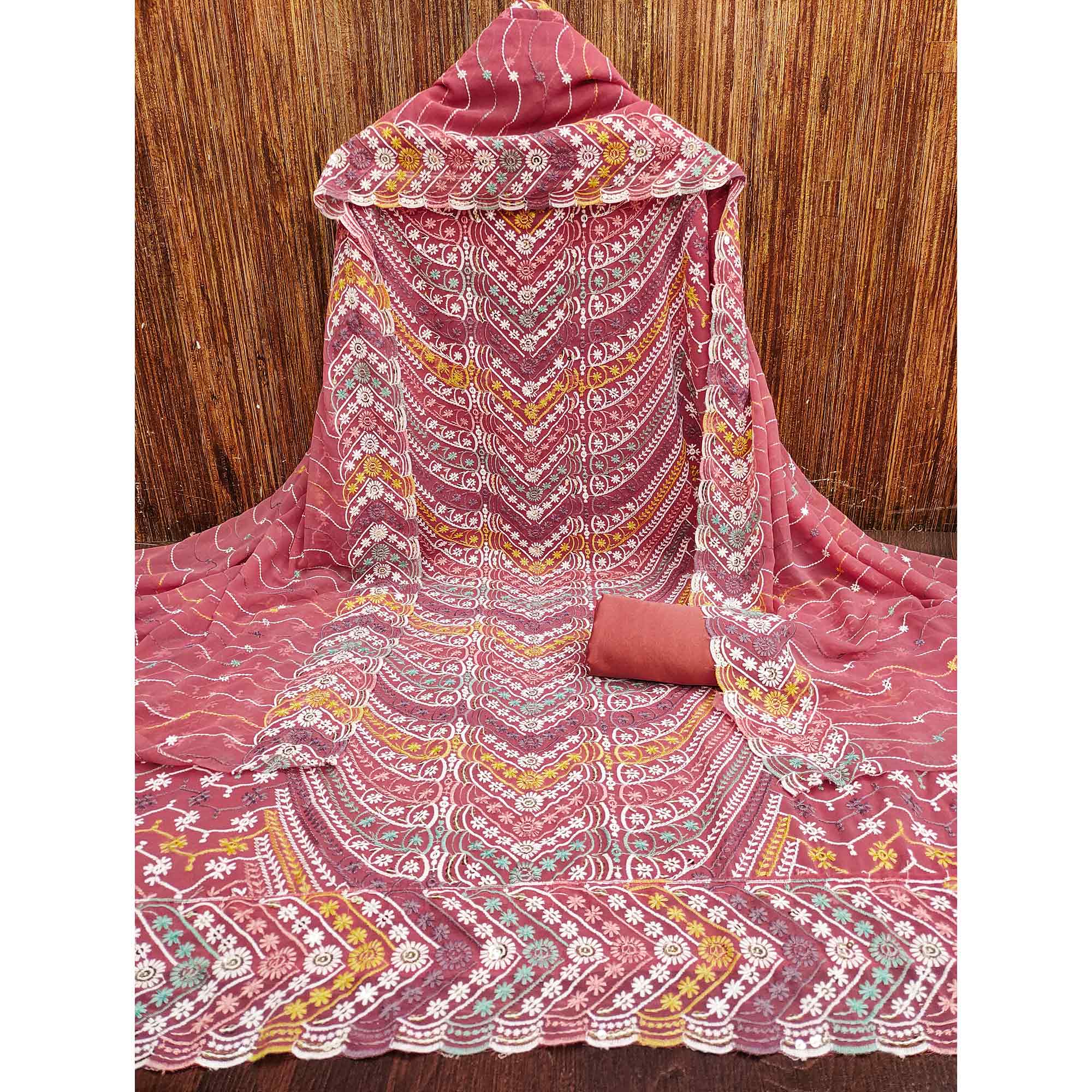 Pink Dress Material In Rich Jacquard With Intricate Heavy Embroidery