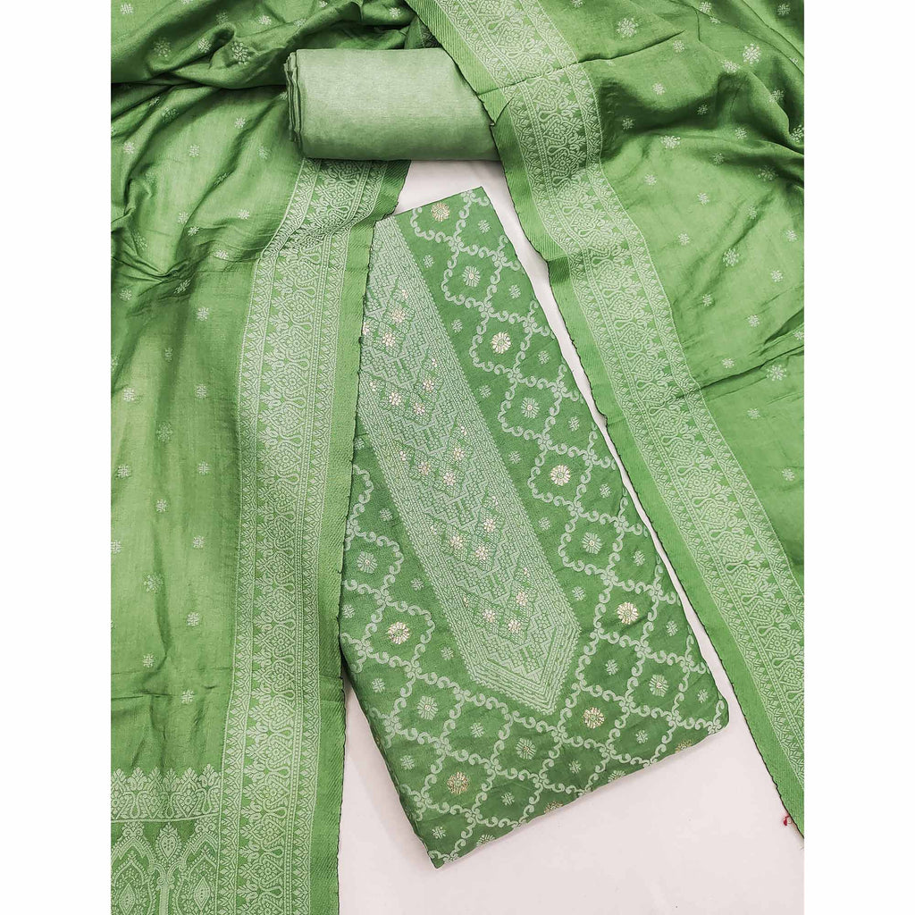 Banarasi Inspired Dark Green Jacquard Fabric for Elegant Ensembles