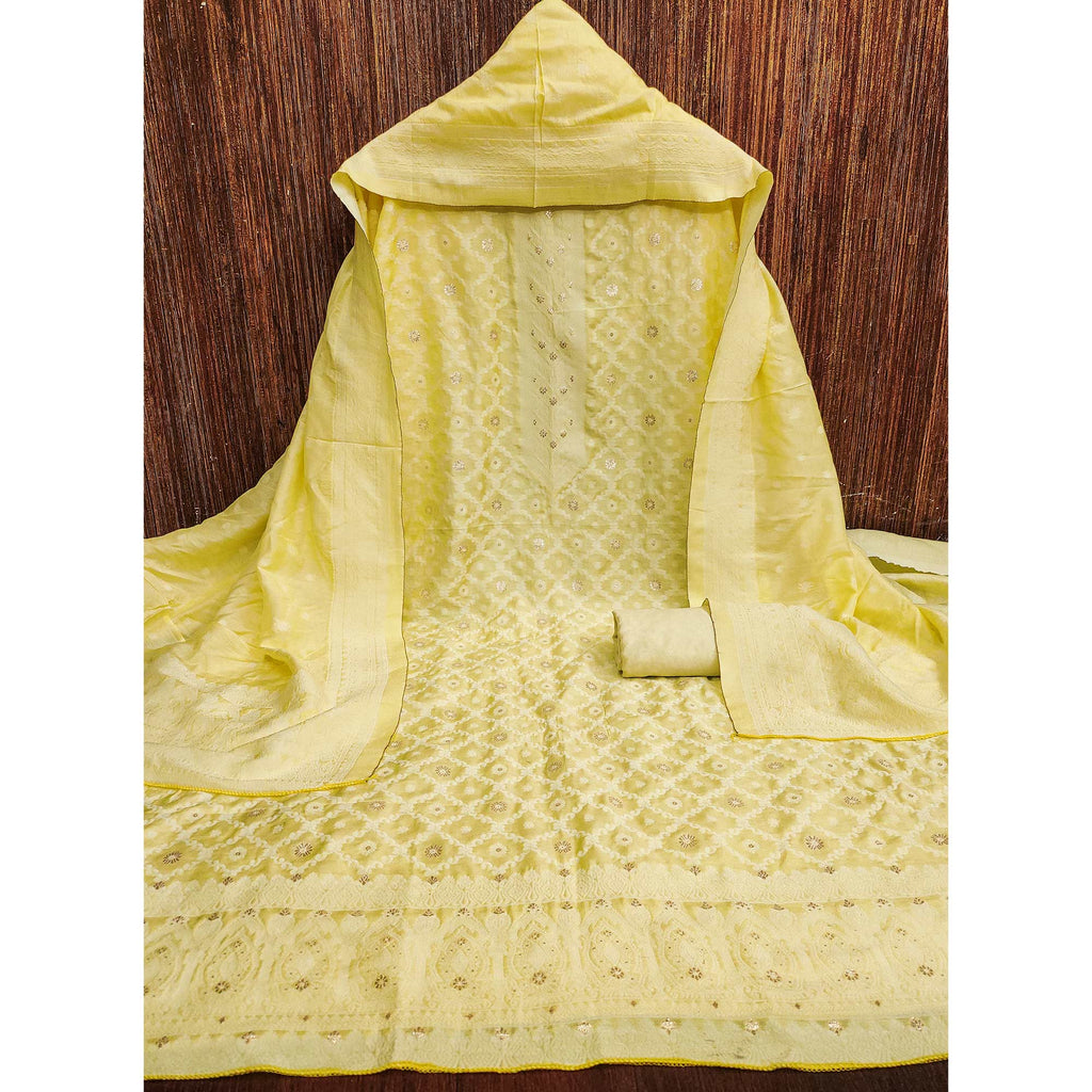 Banarasi Inspired Lemon Yellow Jacquard Fabric for Elegant Ensembles