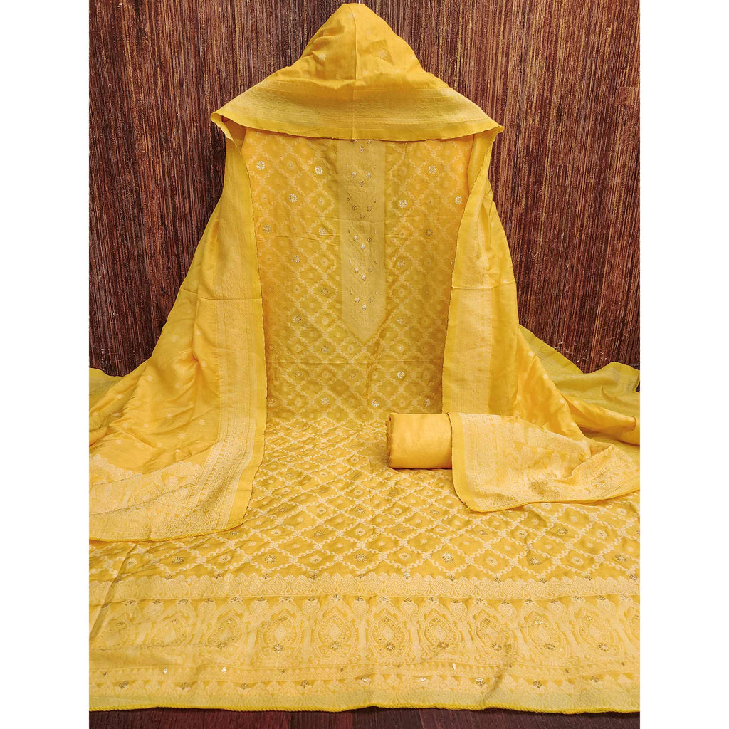 Banarasi Inspired Yellow Jacquard Fabric for Elegant Ensembles