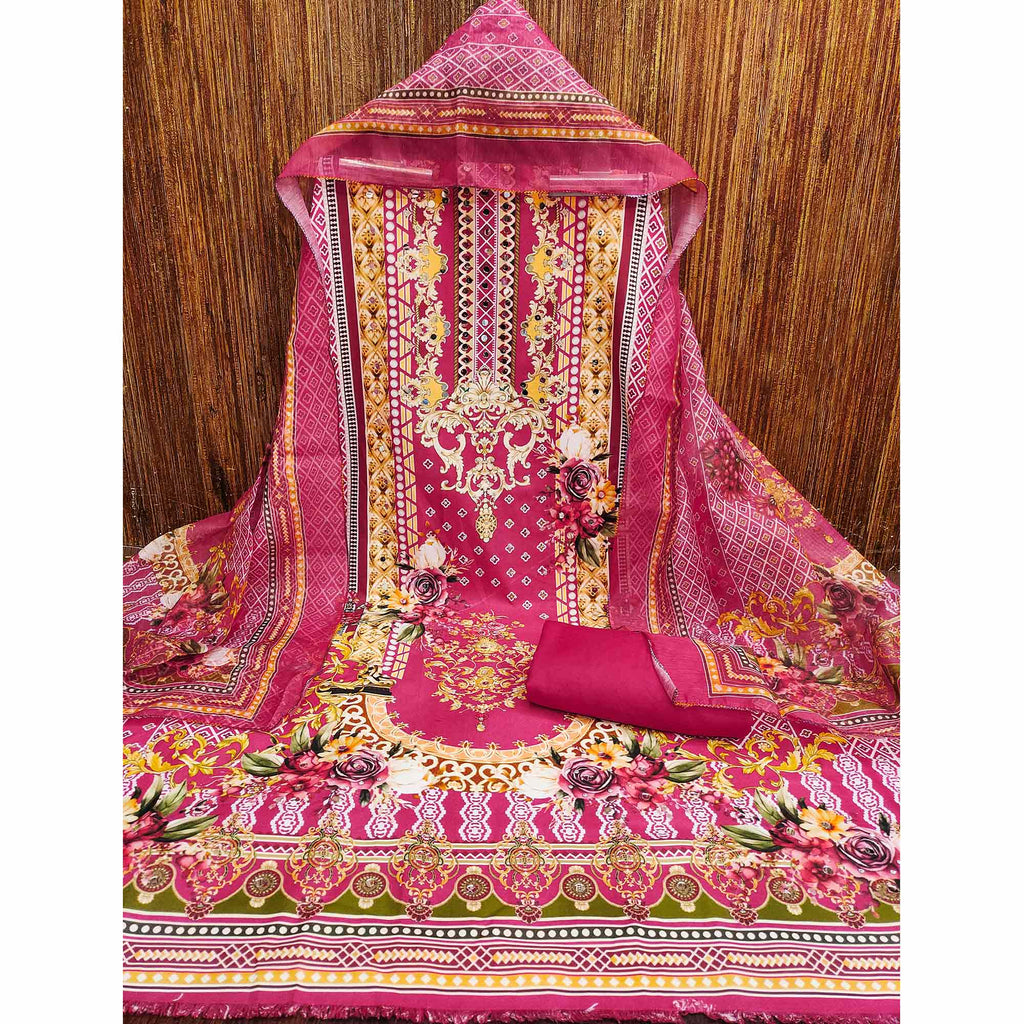 Pink Dress Material in Rayon with Delicate Floral Patterns