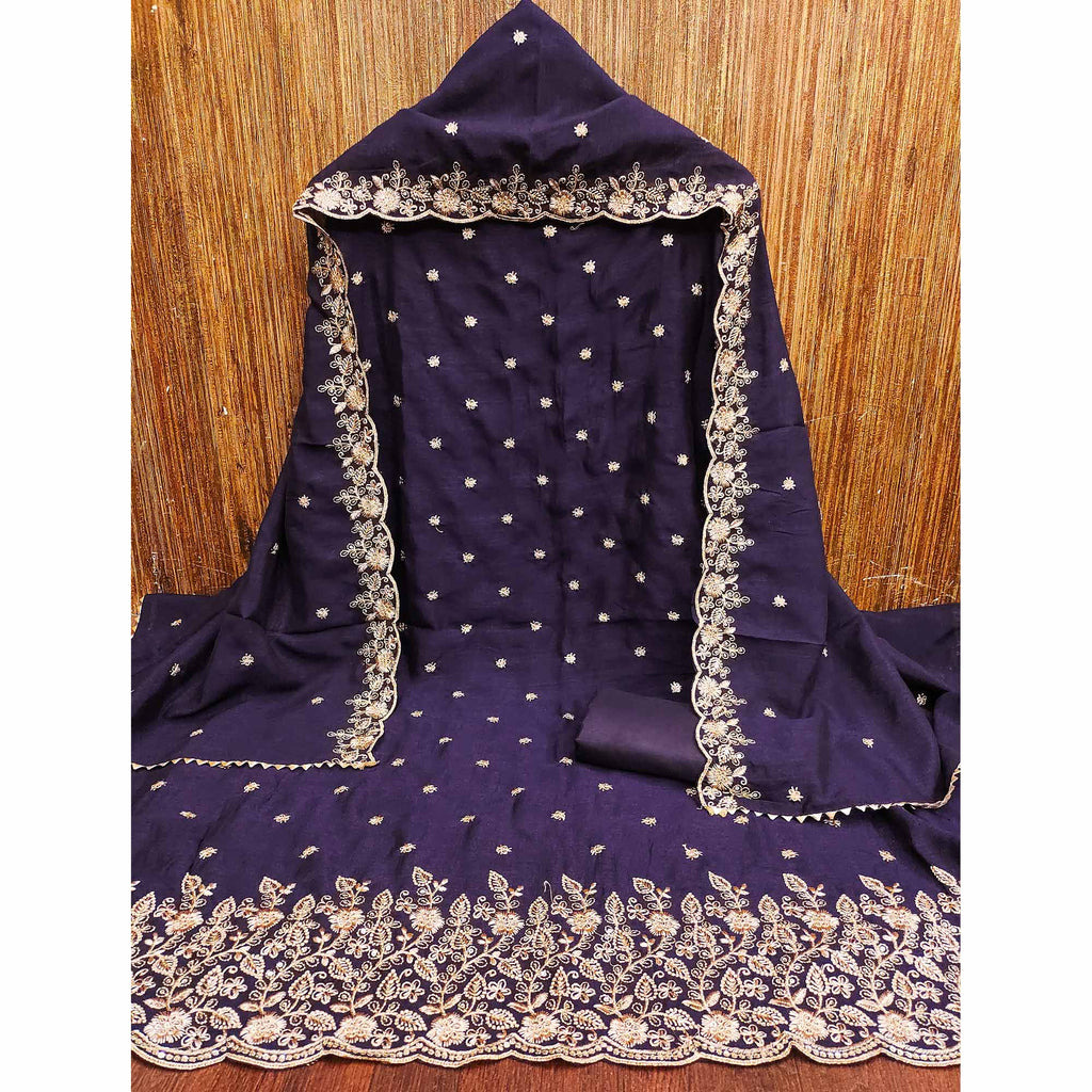 Blue Vichitra Silk Dress Material with Rich Threadwork