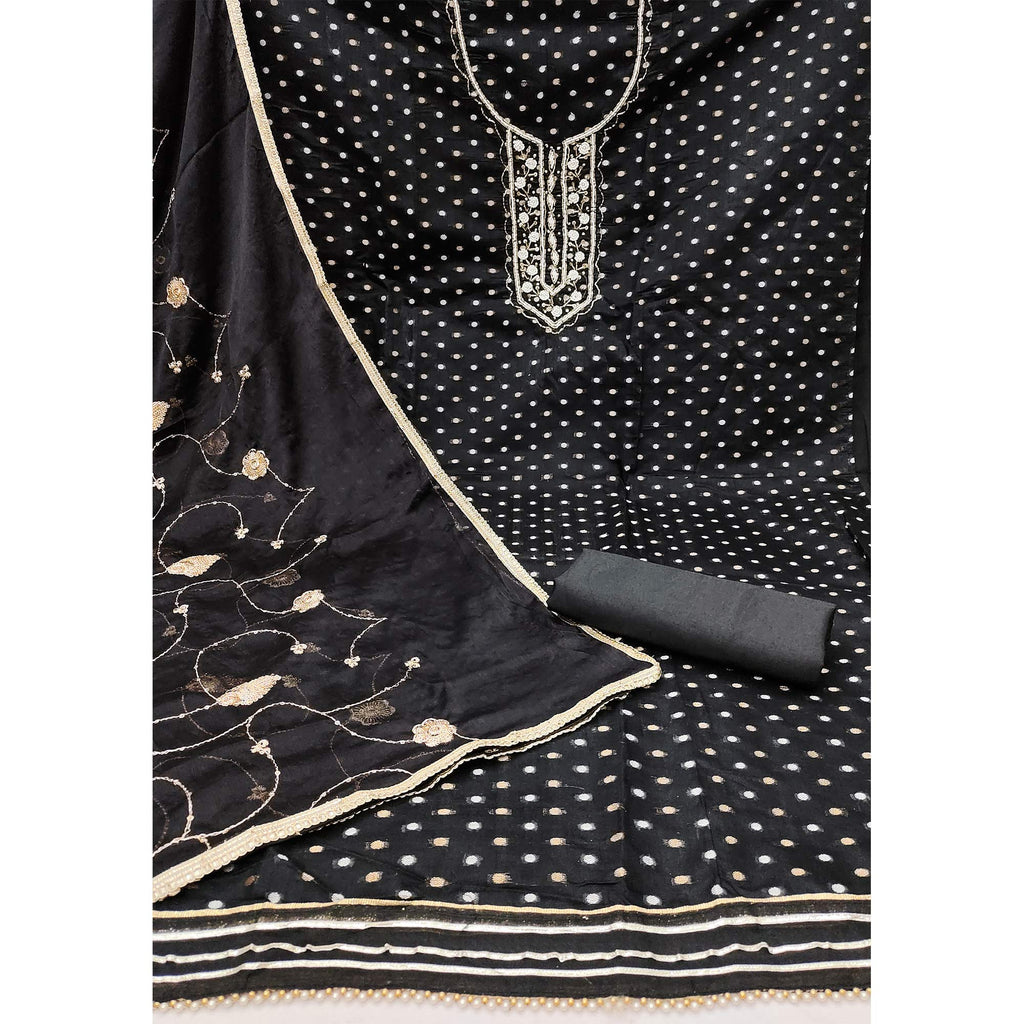 Black Woven With Hand Embroidery Chanderi Dress Material