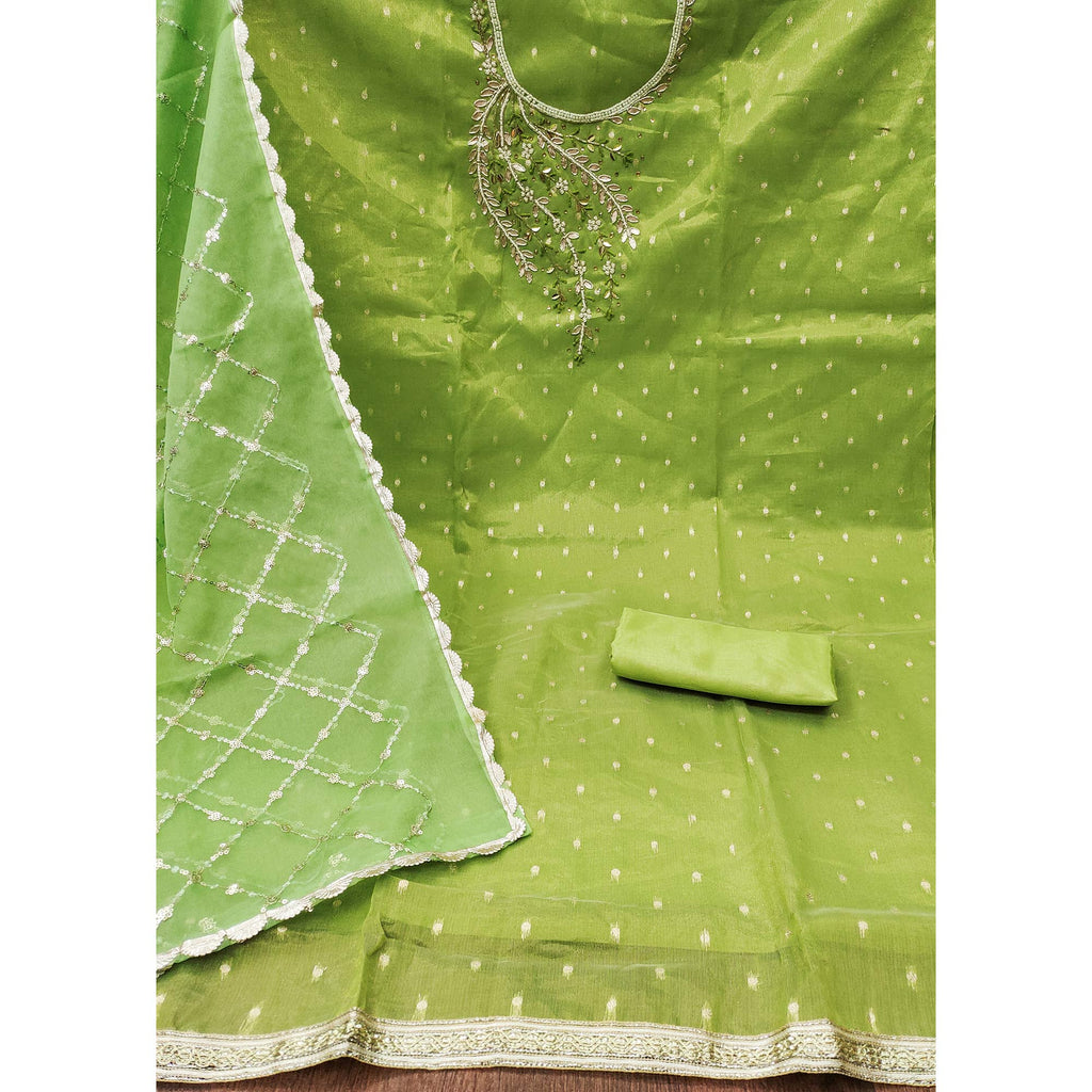 Green Woven With Handwork Shimmer Banarasi Silk Material Material