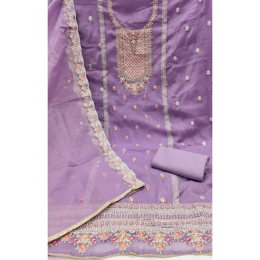 Lavender Floral Sequins Embroidery Viscose Dress Material