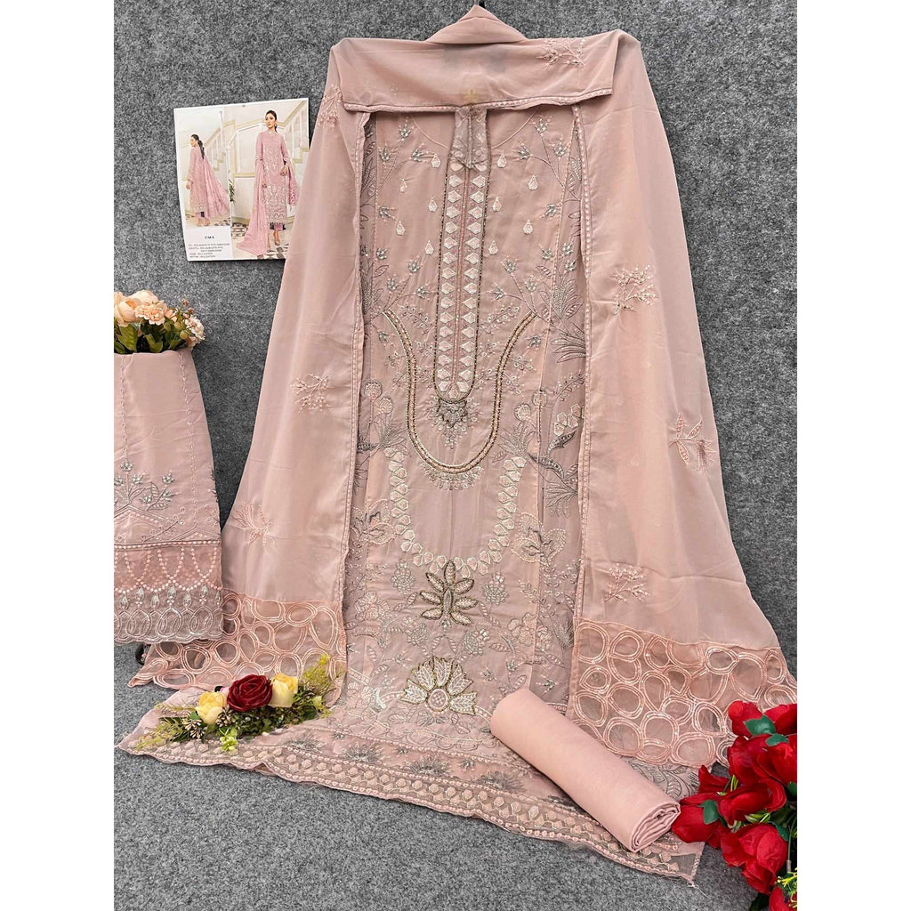 Dusty Rose Floral Design Dress Material Crafted from Lightweight Georgette Fabric